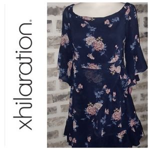 Xhiliration Navy Floral Dress